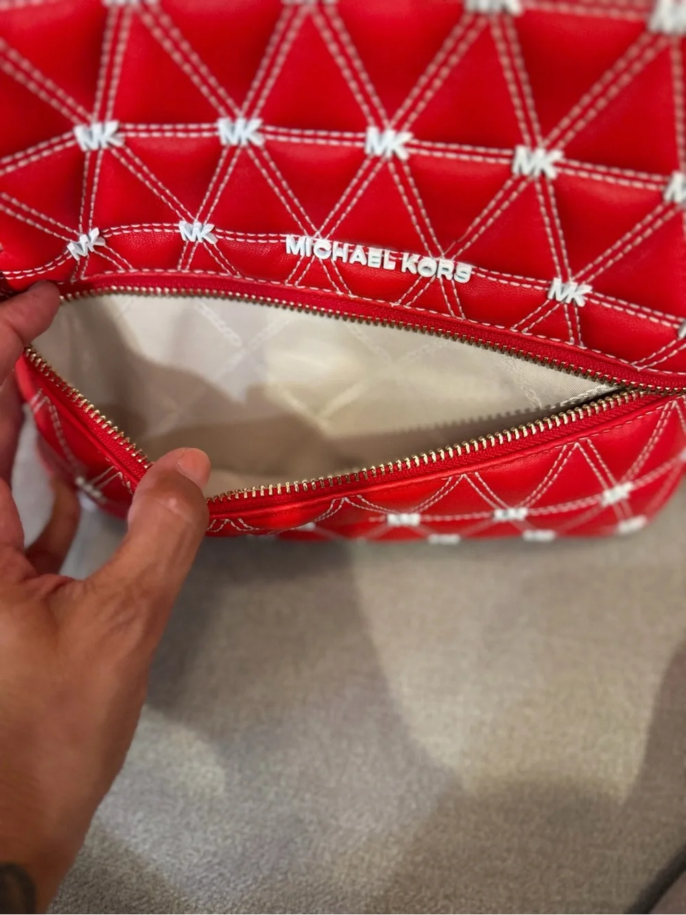 Michael Kors Red Quilted Mini Backpack with MK Emboss